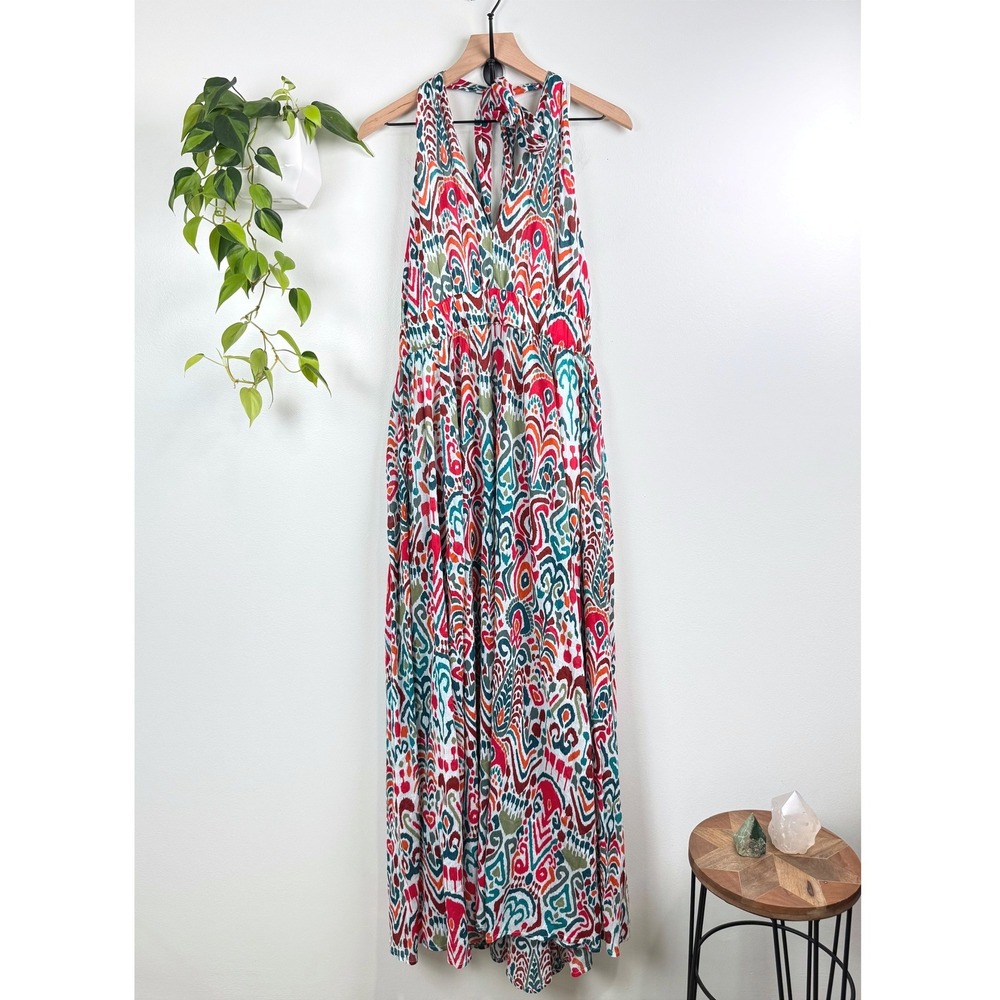 Boden Multicolor Halter Maxi Dress - Red, Teal, White